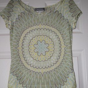 Max Mara Made in Italy Yellow Green Summer Top Wide Crew Neckline Blouse Size S